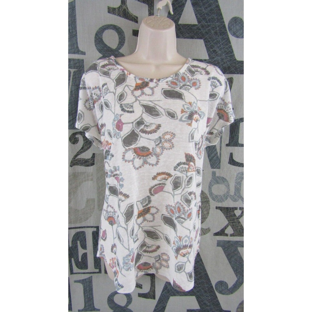 New Max Jeans Designer Floral Fan Knit Top Off White Women Large Stretch MSRP$40